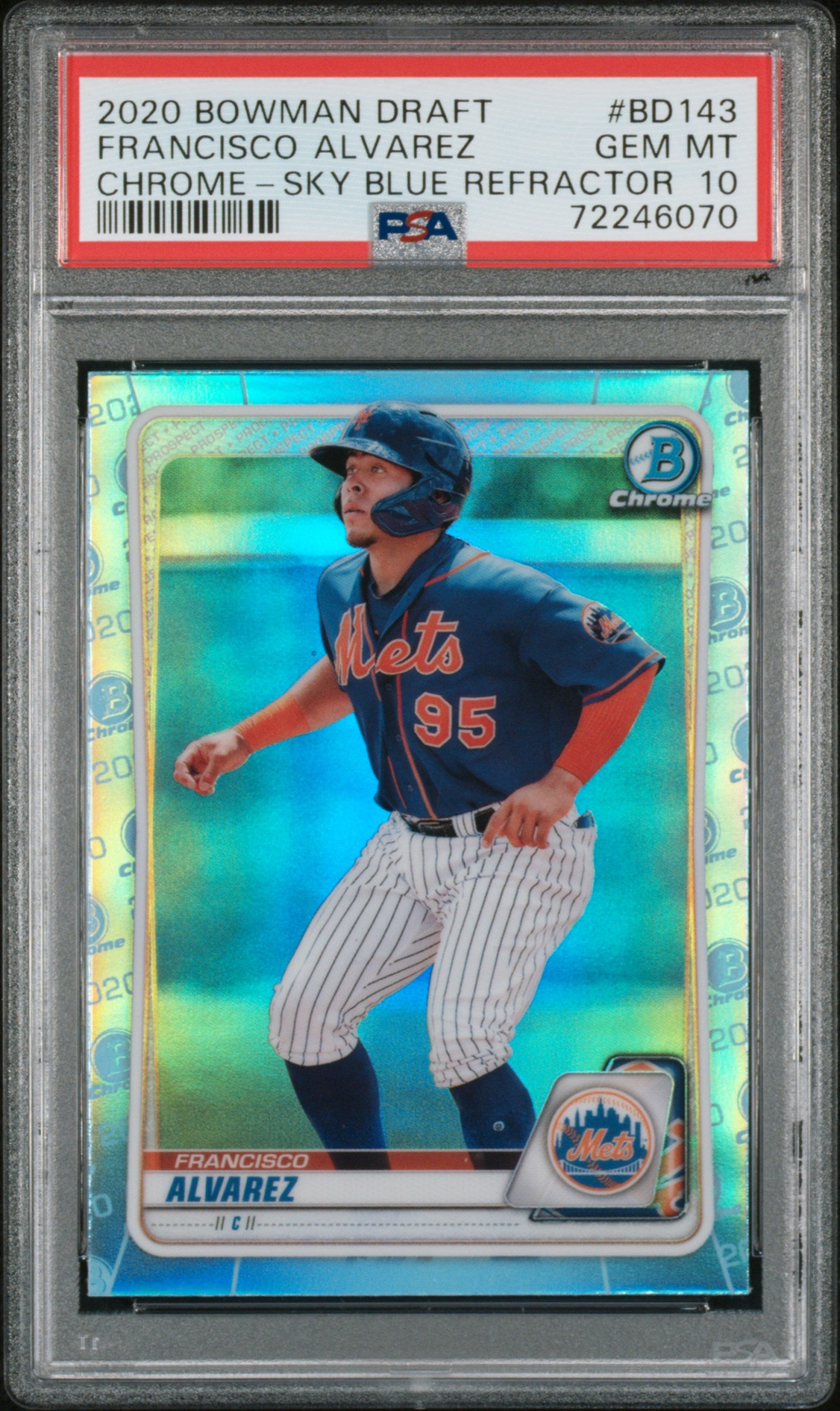 2020 Bowman Chrome Draft Sky Blue Refractor Francisco Alvarez PSA 10