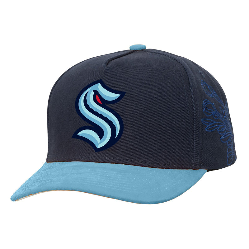 Seattle Kraken Mitchell & Ness May Flowers Pro Crown Adjustable Hat - Navy/Light Blue