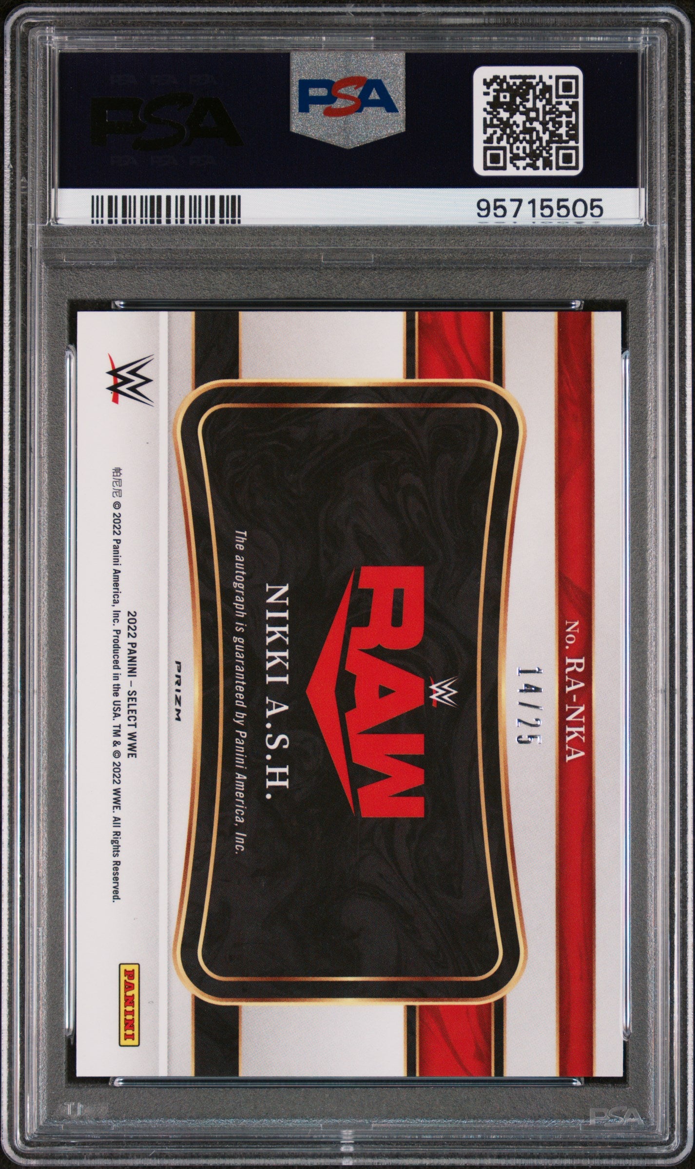 2022 Panini Select WWE Ringside Action Signatures Nikki A.S.H. /25 PSA 9