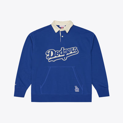 Mitchell & Ness Los Angeles Dodgers Royal Retro Roots French Terry Fleece Polo Sweatshirt