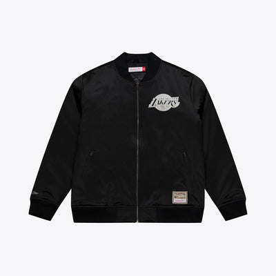Mitchell & Ness Los Angeles Lakers Black Chrome Full-Zip Bomber Jacket