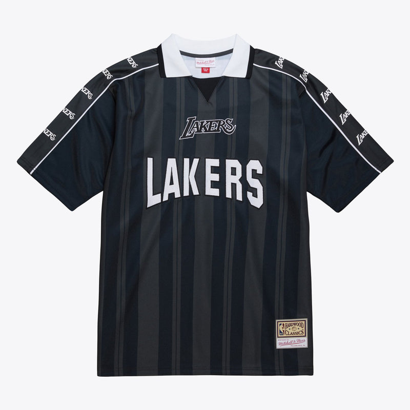 Mitchell & Ness Los Angeles Lakers Black Hardwood Classics Striker V-Neck Polo