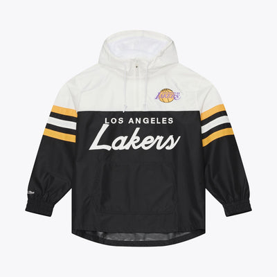 Mitchell & Ness Los Angeles Lakers Black Head Coach Lightweight Anorak Quarter-Zip Windbreaker