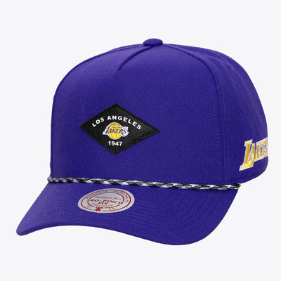 Mitchell & Ness Los Angeles Lakers Purple Fine Print Pro Pinch Snapback Hat