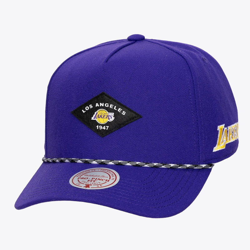 Mitchell & Ness Los Angeles Lakers Purple Fine Print Pro Pinch Snapback Hat