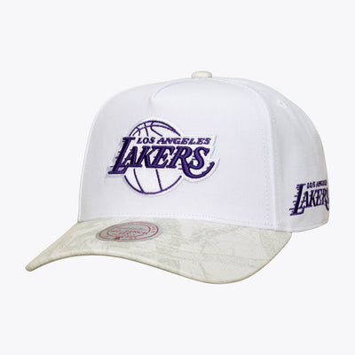 Mitchell & Ness Los Angeles Lakers White Ghosted Pro Pinch Snapback Hat