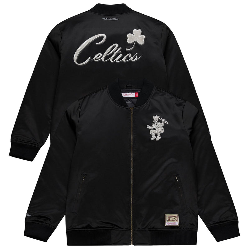 Boston Celtics Mitchell & Ness Chrome Satin Bomber Full-Zip Jacket - Black