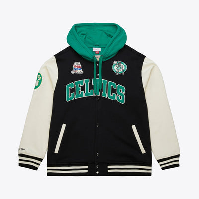 Boston Celtics Mitchell & Ness Vintage Logo Courtside Fleece Full-Button Jacket - Black