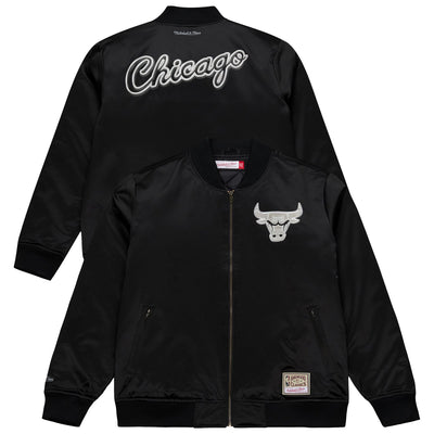 Chicago Bulls Mitchell & Ness Chrome Satin Bomber Full-Zip Jacket - Black
