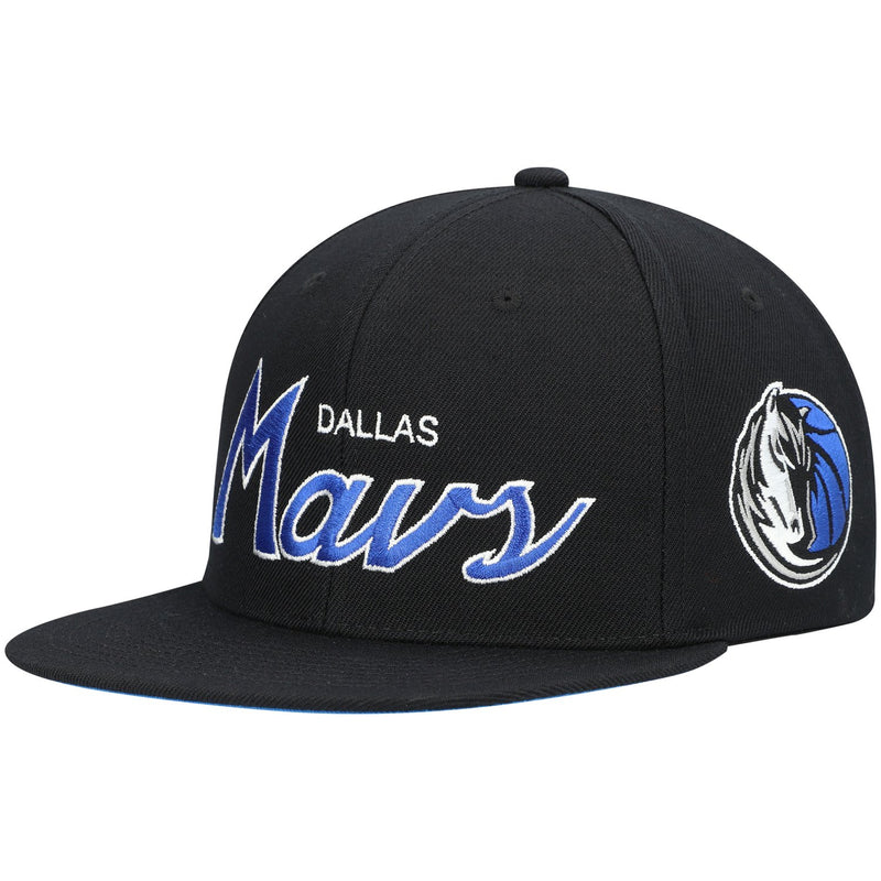 Dallas Mavericks Mitchell & Ness Hardwood Classics Script 2.0 Snapback Hat - Black