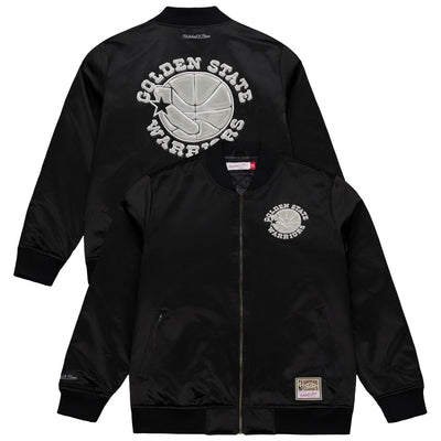 Golden State Warriors Mitchell & Ness Chrome Satin Bomber Full-Zip Jacket - Black