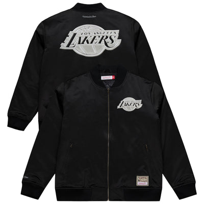 Los Angeles Lakers Mitchell & Ness Chrome Satin Bomber Full-Zip Jacket - Black