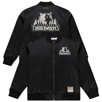 Minnesota Timberwolves Mitchell & Ness Chrome Satin Bomber Full-Zip Jacket - Black