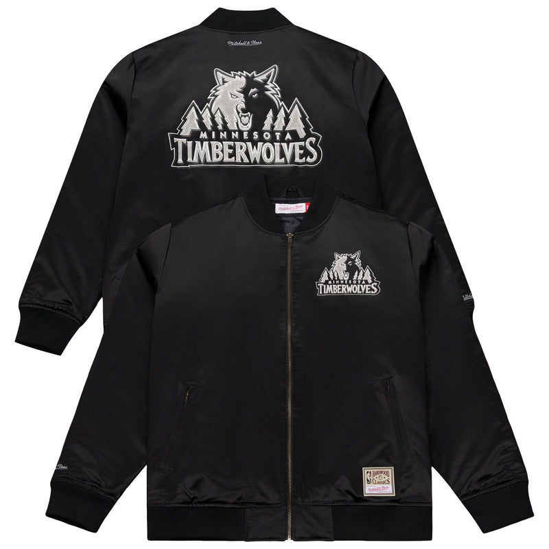 Minnesota Timberwolves Mitchell & Ness Chrome Satin Bomber Full-Zip Jacket - Black