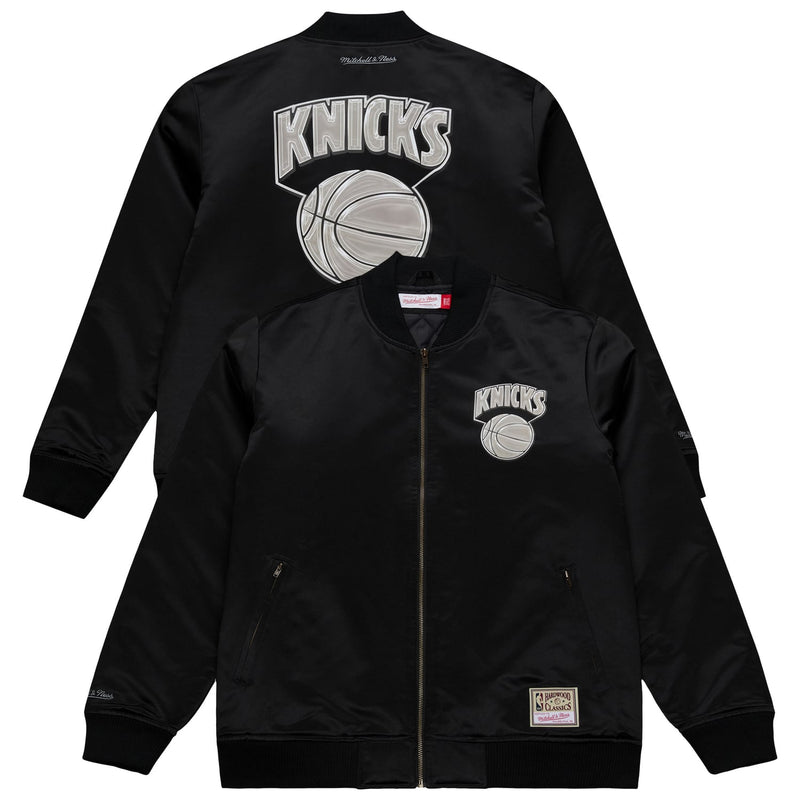 New York Knicks Mitchell & Ness Chrome Satin Bomber Full-Zip Jacket - Black