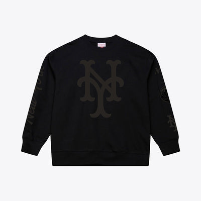 New York Mets Mitchell & Ness Phantom Fleece Crewneck Sweatshirt - Black