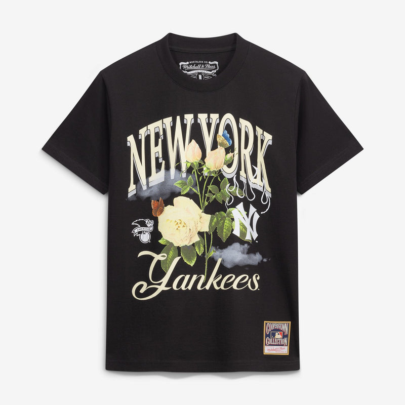 New York Yankees Mitchell & Ness Cooperstown Floral T-Shirt - Black