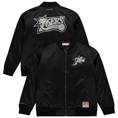 Philadelphia 76ers Mitchell & Ness Chrome Satin Bomber Full-Zip Jacket - Black