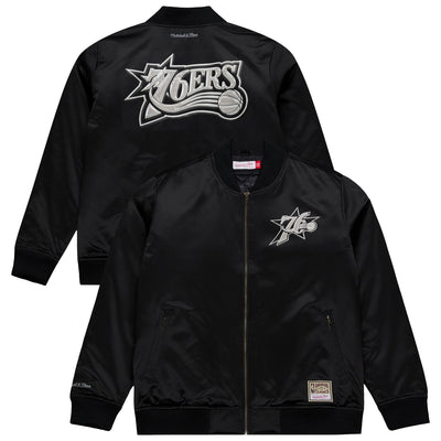 Philadelphia 76ers Mitchell & Ness Chrome Satin Bomber Full-Zip Jacket - Black