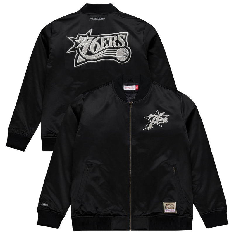 Philadelphia 76ers Mitchell & Ness Chrome Satin Bomber Full-Zip Jacket - Black