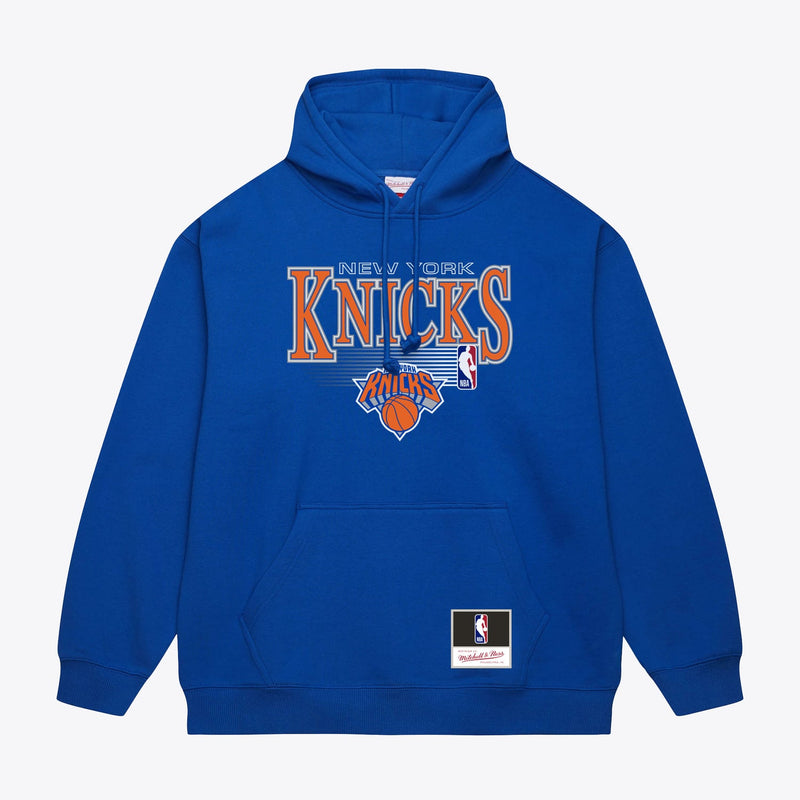 New York Knicks Mitchell & Ness Team Name Stack & Logo Hoodie - Blue