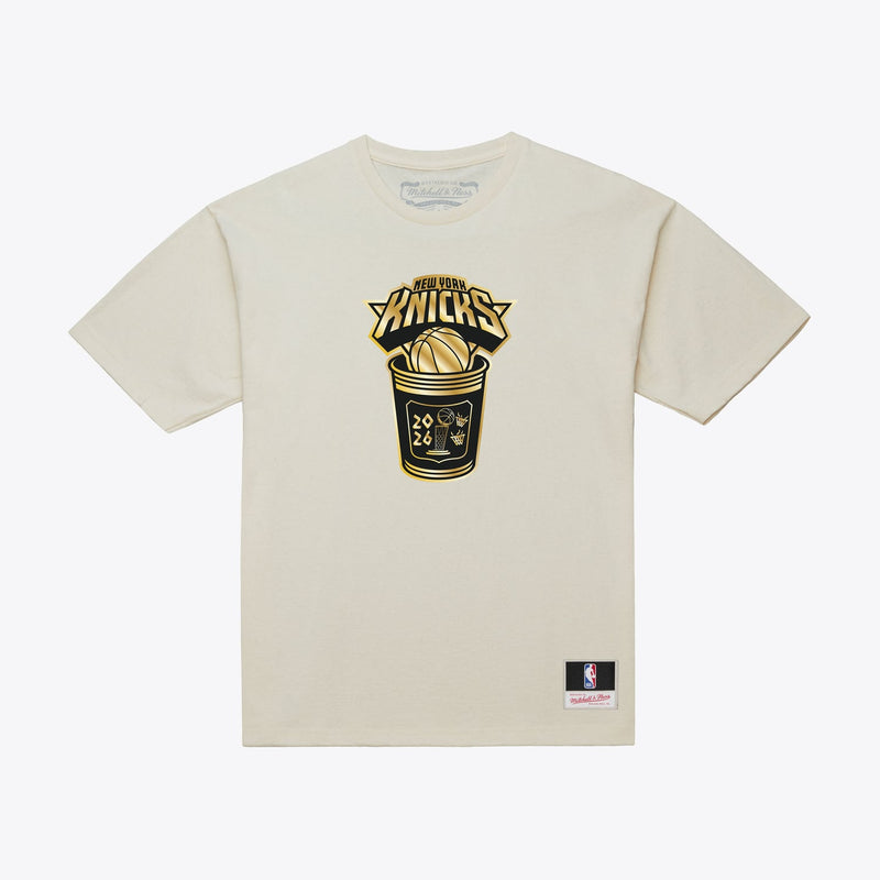 New York Knicks Mitchell & Ness 2026 NBA Finals Champions Gold Coffee Cup T-Shirt - Cream