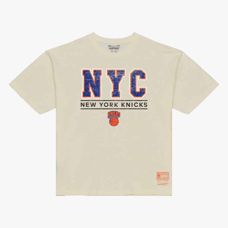 New York Knicks Mitchell & Ness Abbreviation Arch T-Shirt - Cream