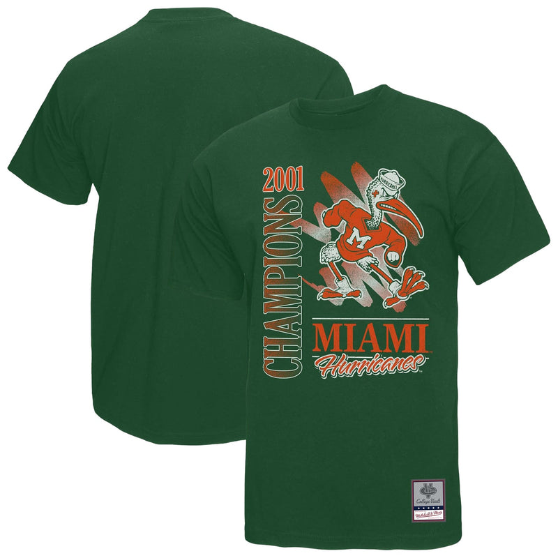 Miami Hurricanes Mitchell & Ness Retro Brush Mineral Wash T-Shirt - Green
