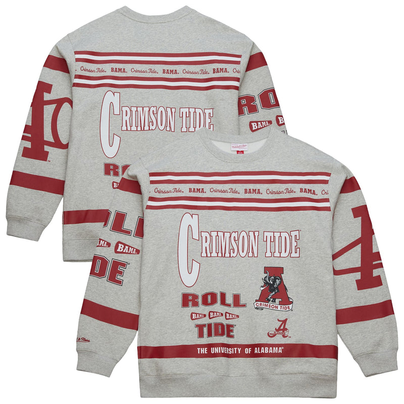 Alabama Crimson Tide Mitchell & Ness All Over Print Sweatshirt - Heather Gray