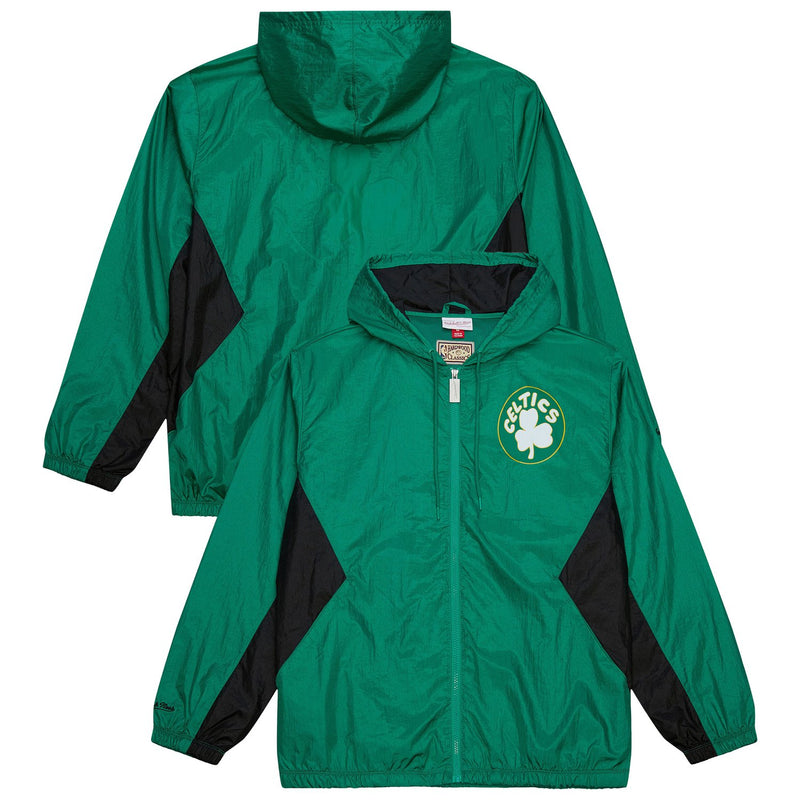 Boston Celtics Mitchell & Ness Playmaker Full-Zip Hooded Windbreaker Jacket - Kelly Green