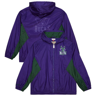Milwaukee Bucks Mitchell & Ness Playmaker Full-Zip Hooded Windbreaker Jacket - Purple