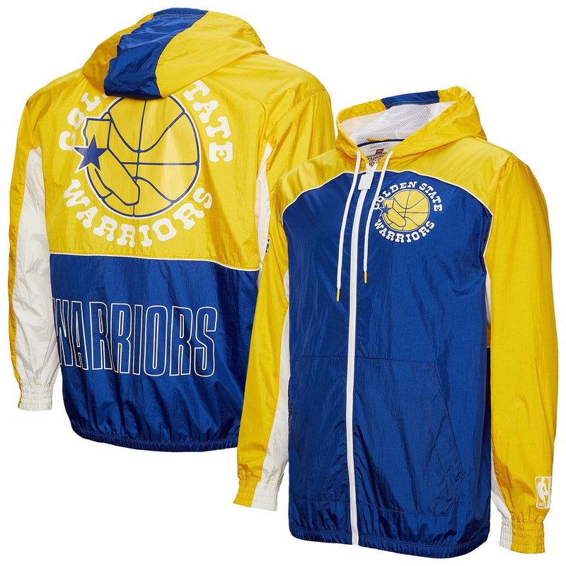 Golden State Warriors Mitchell & Ness Hardwood Classics Big Shot Premium Full-Zip Windbreaker Jacket- Royal