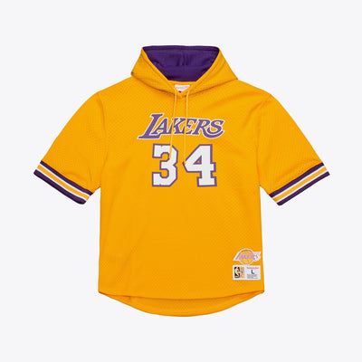 Shaquille O'Neal Los Angeles Lakers Mitchell & Ness Mesh Name & Number Short Sleeve Hoodie - Gold