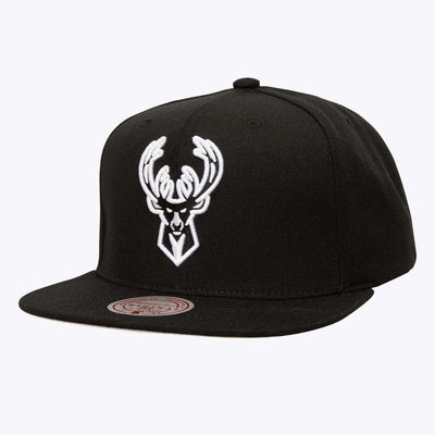 Mitchell & Ness Milwaukee Bucks Black & White OG Snapback Hat