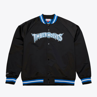 Mitchell & Ness Minnesota Timberwolves Black Lightweight Satin Raglan Full-Snap Jacket