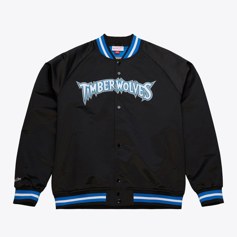 Mitchell & Ness Minnesota Timberwolves Black Lightweight Satin Raglan Full-Snap Jacket