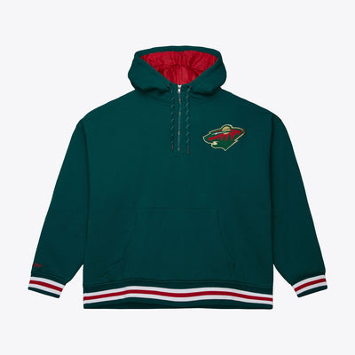 Mitchell & Ness Minnesota Wild Green Throwback Quilted Fleece Quarter-Zip Hoodie