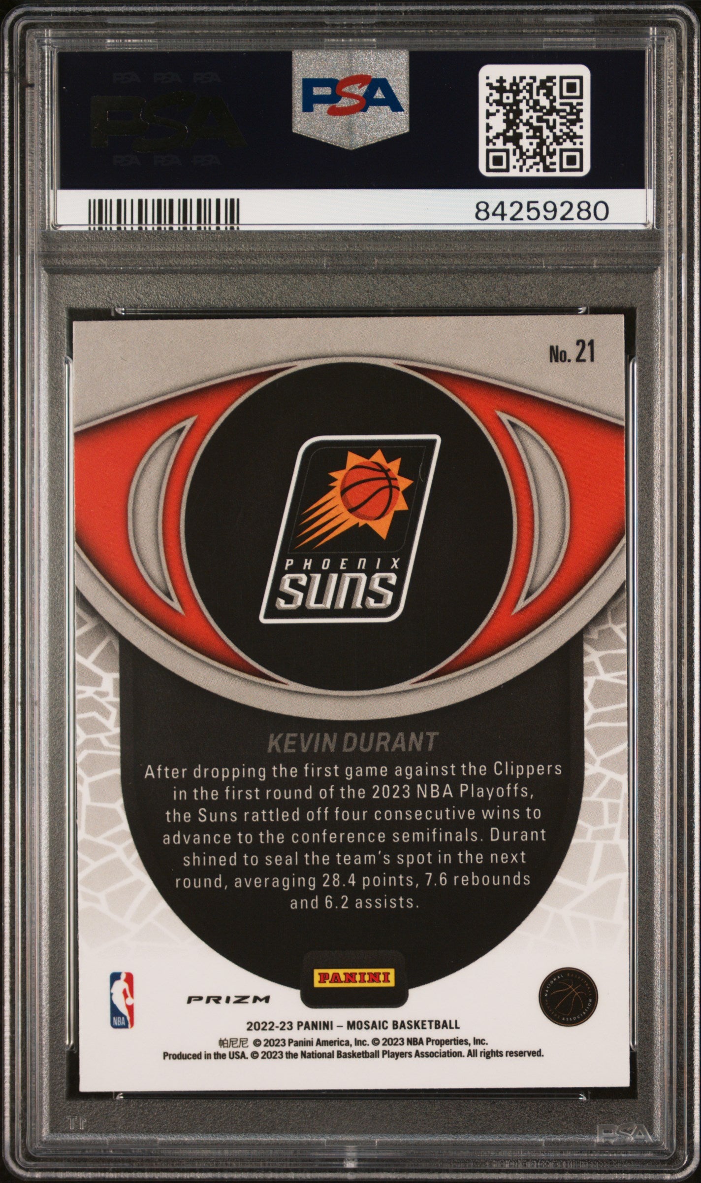 2022 Panini Mosaic #21 Kevin Durant Overdrive PSA 10