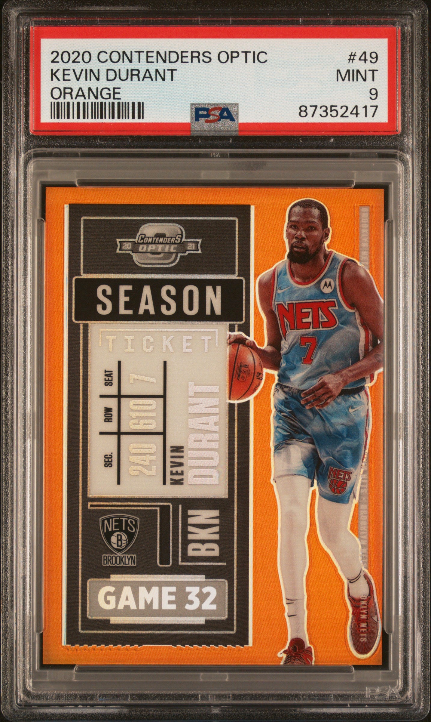 2020 Panini Contenders Optic #49 Kevin Durant Orange /49 PSA 9