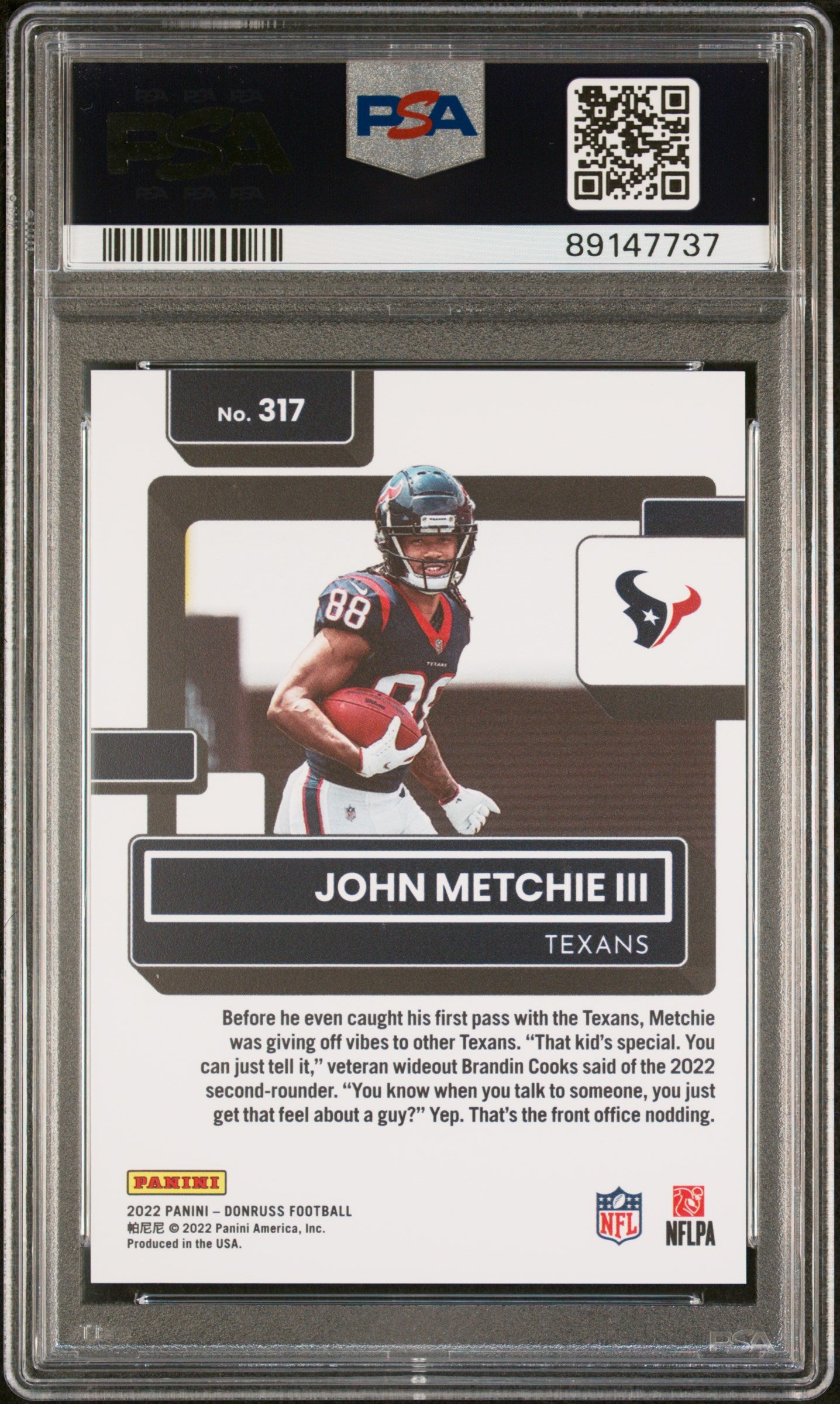 2022 Donruss Press Proof Premium John Metchie III #317 RC PSA 10