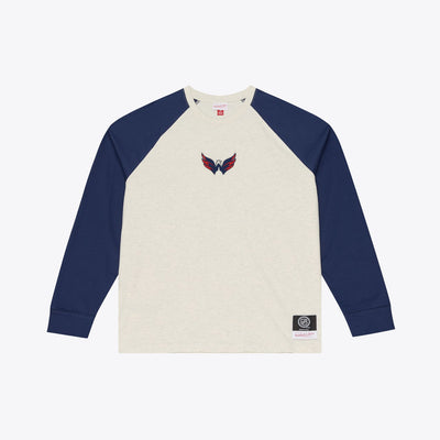 Mitchell & Ness Washington Capitals Cream/Navy Retro Roots Premium Long Sleeve T-Shirt
