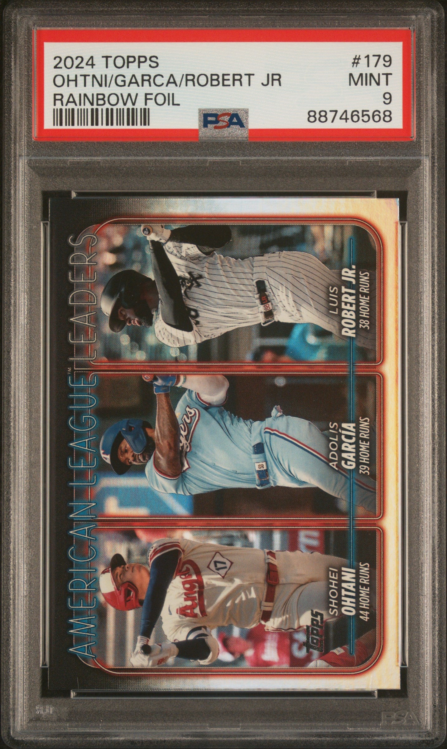 2024 Topps #179 Adolis Garcia/Luis Robert Jr./Shohei Ohtani Rainbow Foil PSA 9