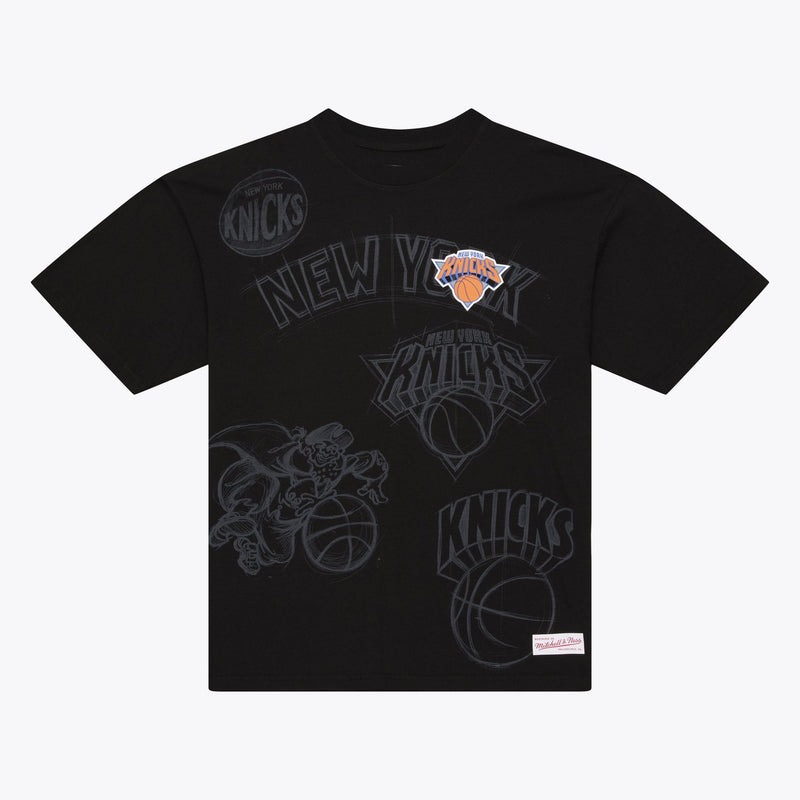 Mitchell & Ness New York Knicks Black Sketch Logo T-Shirt
