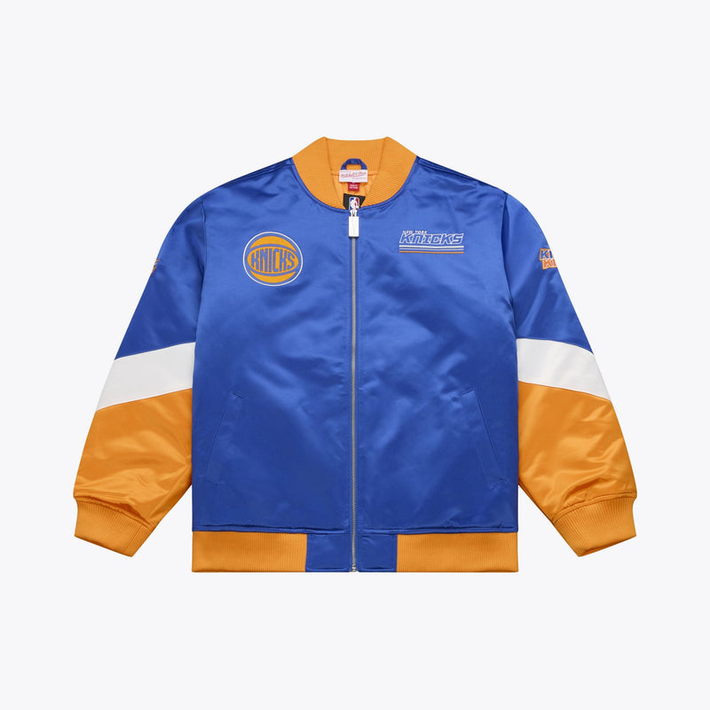 Mitchell & Ness New York Knicks Blue Triple Check Heavyweight Satin Full-Zip Jacket