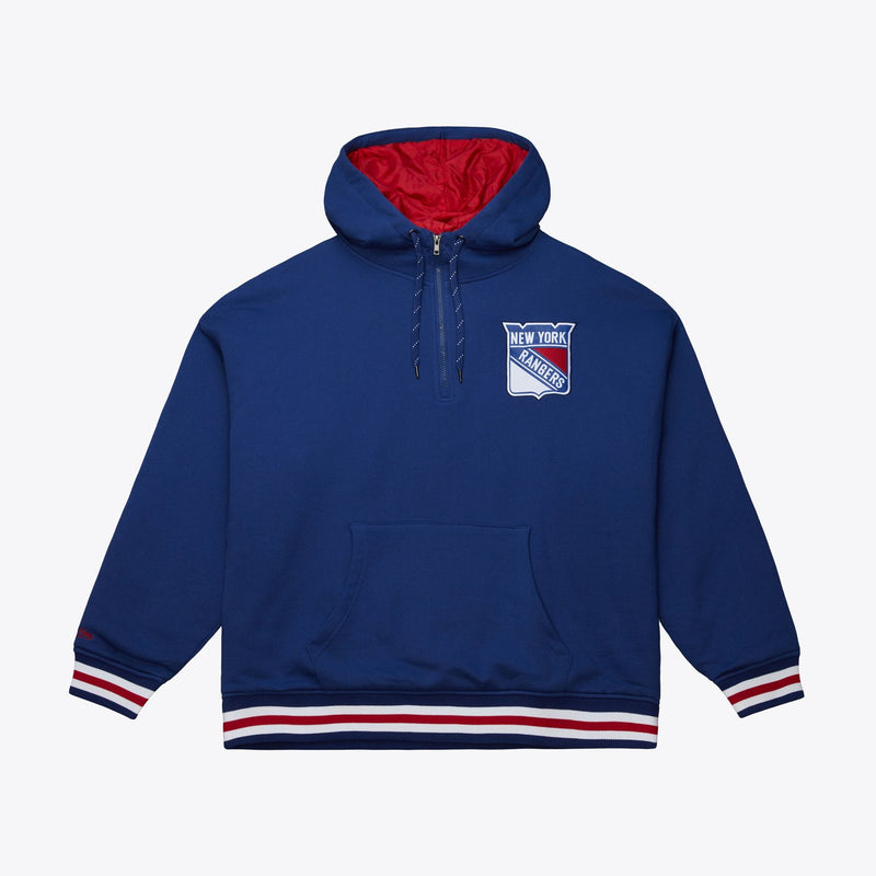 Mitchell & Ness New York Rangers Navy Throwback Quilted Fleece Quarter-Zip Hoodie