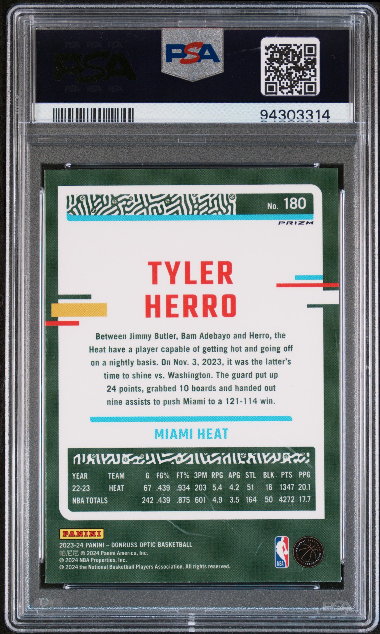 2023 Panini Donruss Optic Jazz Tyler Herro #180 PSA 9