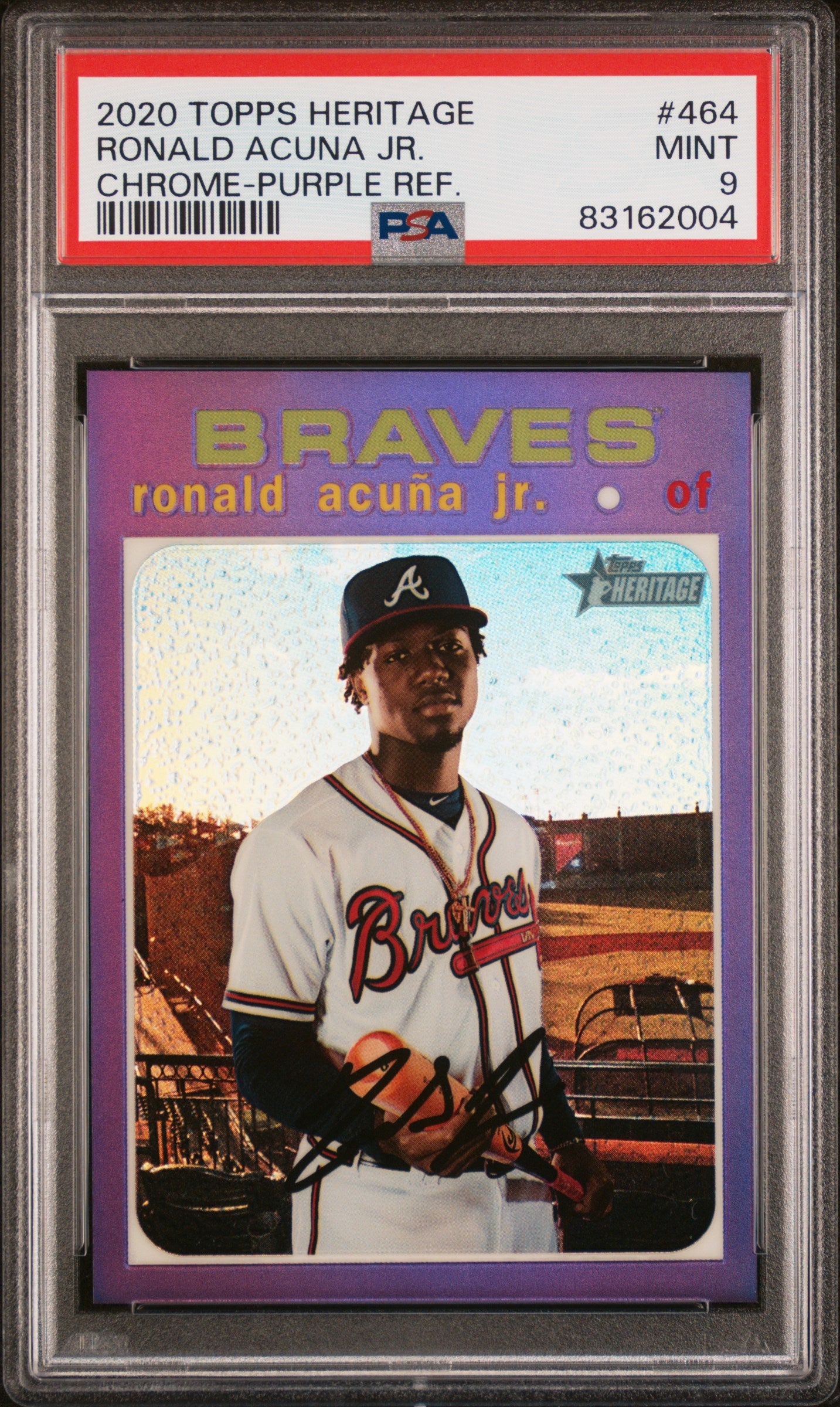 2020 Topps Heritage Chrome Purple Refractor Ronald Acuna Jr. #THC464 PSA 9