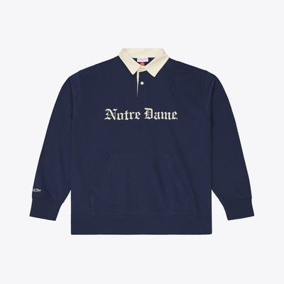 Mitchell & Ness Notre Dame Fighting Irish Navy Retro Roots French Terry Fleece Polo Sweatshirt