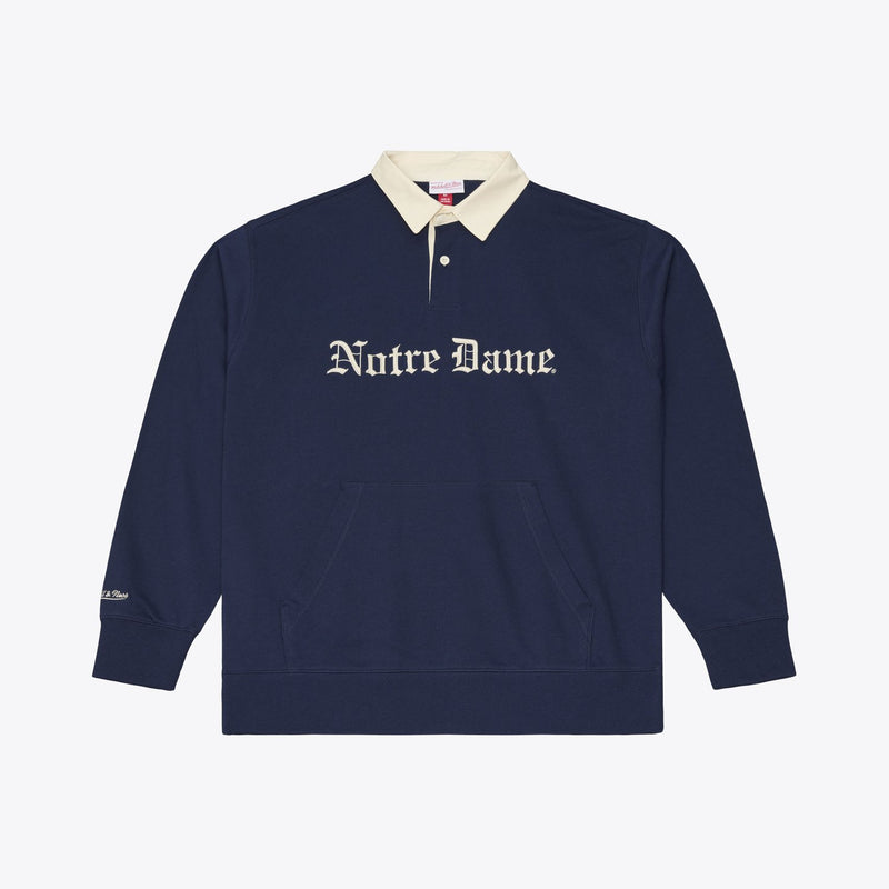 Mitchell & Ness Notre Dame Fighting Irish Navy Retro Roots French Terry Fleece Polo Sweatshirt