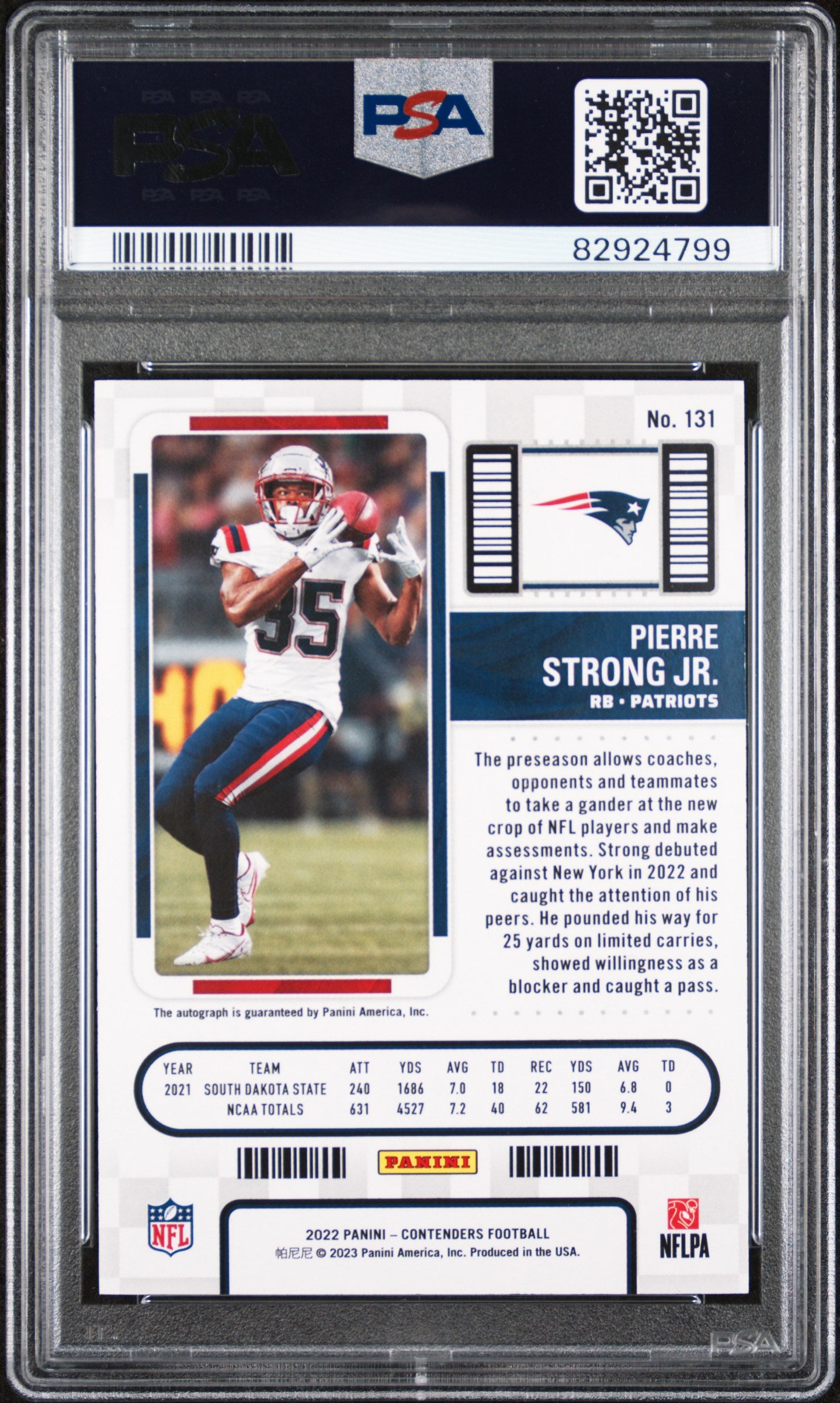 2022 Zenith Contenders Pierre Strong Jr Rookie Ticket Rps Preview Auto Red PSA 9